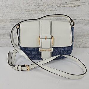 MICHAEL KORS Lillian SMALL CROSSBODY HandBag Purse Denim Blue White Pockets *VGC